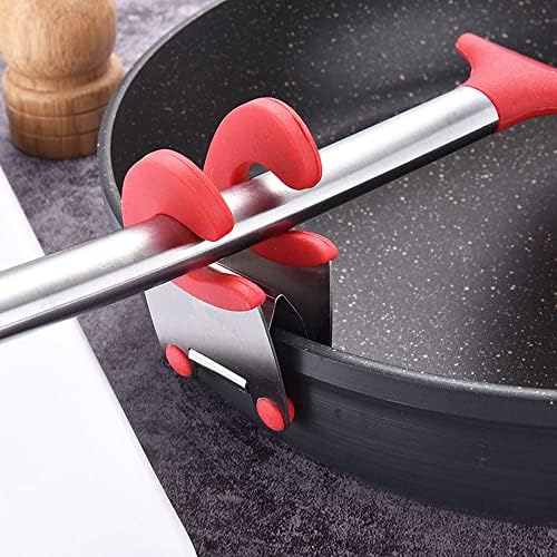 Clipe de panela Aesackir 2pcs, suporte de colher de aço inoxidável, suporte de clipe de clipe de silicone para gadgets de cozinha para espátula, ferramentas de acessórios vermelhos, 7,8*5cm