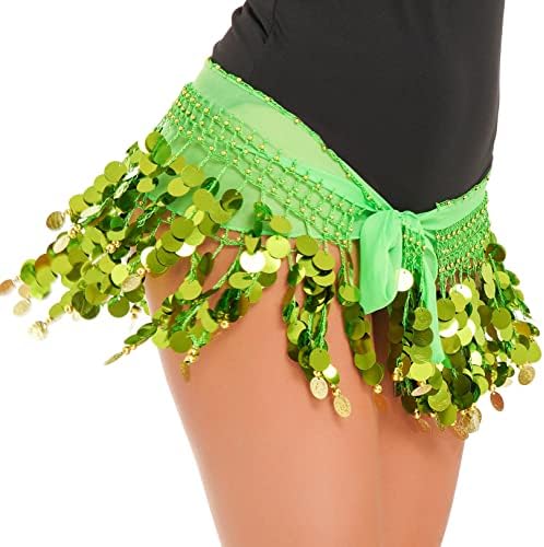 vastwit feminino dança da barriga da saia de quadril tassel lenço brilhante lantejoulas e moedas embrulhando mini -saia de dança