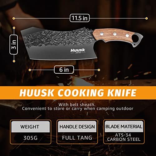 Facas colecionáveis ​​de Huusk definem pequeno faca de carne e faca de cutelo com bainha de cinto e caixa de presente