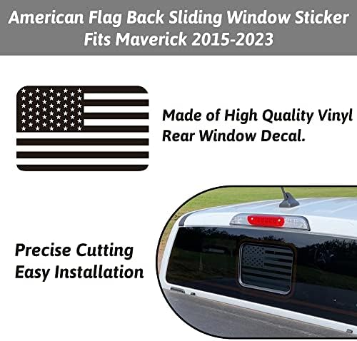 Zhizhong traseiro da janela média Decalque compatível com o Ford Maverick 2022 2023, bandeira preta fosca American Back Center Sliding Window Glass Sticker