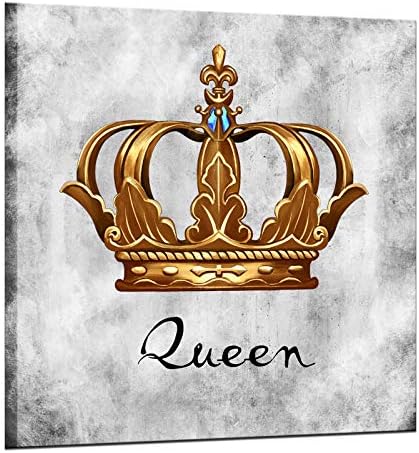 Sechars Fashion Bedroom Wall Art Golden Queen Crown Painting Art Prints On Canvas Contemporary Grey and Gold Poster Artwork