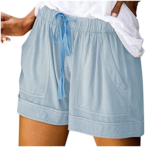 Shorts de neferlife para mulheres shorts de verão casuais sólidos soltos de cordão confortável elástico calças de cintura