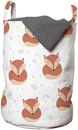 Bolsa de lavanderia de Fox Ambesonne, padrão de animais adormecidos em aquecimentos e deixa inspirações vintage de fundo, cesto de