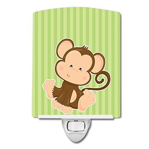 Tesouros de Caroline BB8608CNL Macaco em listras Luz noturna de cerâmica, compacta, certificada por UL, ideal para quarto, banheiro, viveiro, corredor, cozinha,