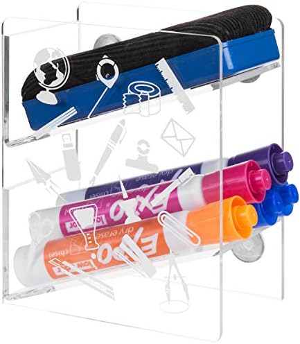 Mygift Premium Clear acrélico magnético seco de apagador de seco marcador com 2 slots para marcadores de quadro branco e rack de armazenamento borracha