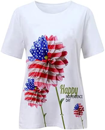 Senhoras EUA Independence Day Daisy Floral Relaxed Fit Camisetas Crew Bloups Grosses Camisetas Camisas de Bruque de