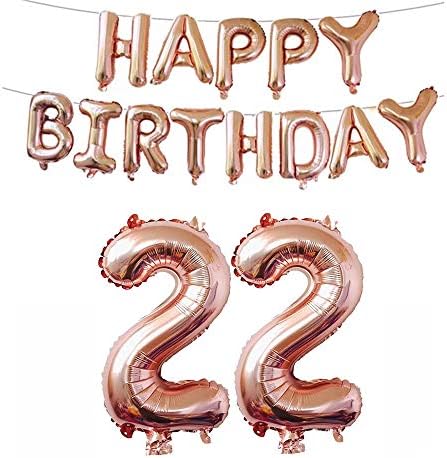 22ª Decorações de aniversário Supplies de festa, balões de papel alumínio de ouro rosa jumbo para suprimentos de festa de aniversário,
