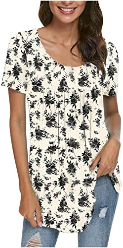 Moda feminina estampa floral top 2023 Summer dobra prega gola plataforma de manga curta camiseta camisetas blusas
