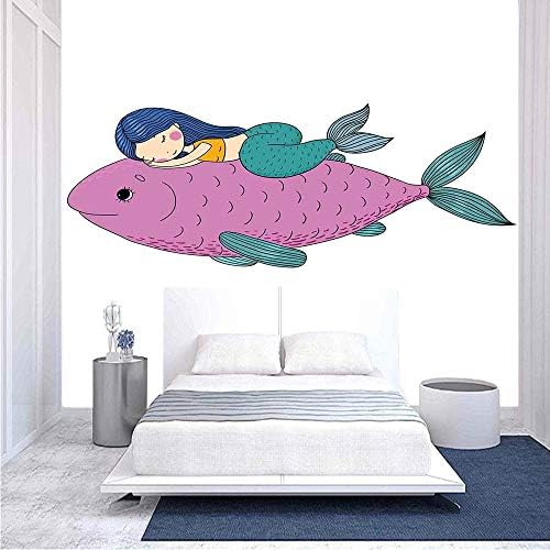 116x83 polegadas mural de parede, sereia de bebê dormindo no topo peixe gigante feliz melhor amigo amigas infantil