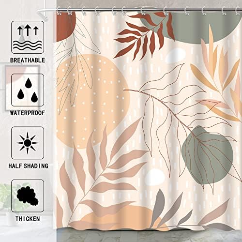Jofei bege verde boho chuveiro cortina abstrato de folhas geométricas de folhas de planta Cortina estética ART Minimalista Arte Palmol