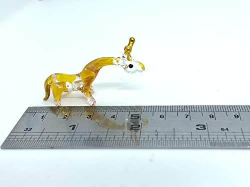 Sansukjai Giraffe Micro Tiny Fatuetas Animais Mão Retorneda de Vidro Colecionável Decorar, Gold Clear