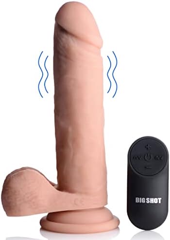 Big Shot Realista Vibration Remote Control Dildo 7 polegadas com bolas. Dildo da Copa da Terceira para Mulheres e Homens. Arnês de cinta compatível com casais pegando. Impermeável e recarregável-USB e bateria incl.