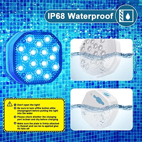 Luzes de piscina de Audles, luzes LED submersíveis recarregáveis ​​com luzes de piscina subaquática IP68 IP68, carregamento USB-C