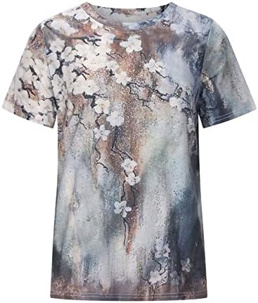 Blusa Mulheres de manga curta 2023 Crewneck Boat Pescoço Impressão gráfica de lounge floral Top camiseta para senhoras 8J