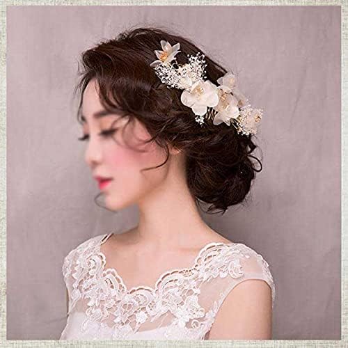 Walnuta Flores de renda branca Cristal Hair penteados jóias jóias Capacete de noiva Mulheres jóias de joias de casamento