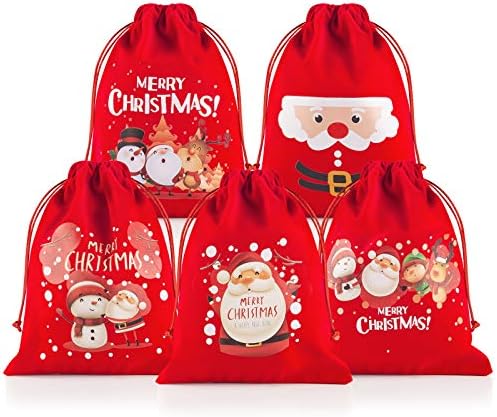Allwento Christmas Presente Sacos de Presente 5pcs de Flanela Smão Pequena com Caminhada de Tamanho Médio Bom para Favores de Partes de Natal