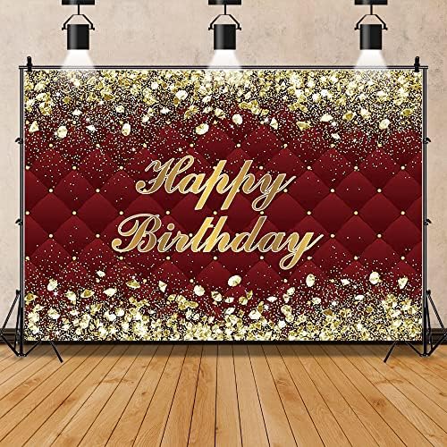 Yeele 12x8ft Borgonha Feliz Aniversário Caso Red e Dourado Pontos de Sparkle Dot Adultos 40º 50º aniversário Decorações
