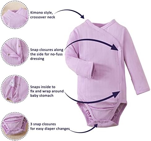 Defahn Baby Snap Snap Kimono Bodysuit algodão 3-pacote unissex Onsies para menino recém-nascido