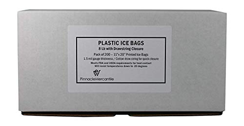 Pinnacle Mercantile 8 lb. Bolsas de gelo de cordão pesado Eva resistente à punção eva | Fechamento de puxar algodão | Descartável, reciclável | Armazenamento portátil e goleiro do freezer