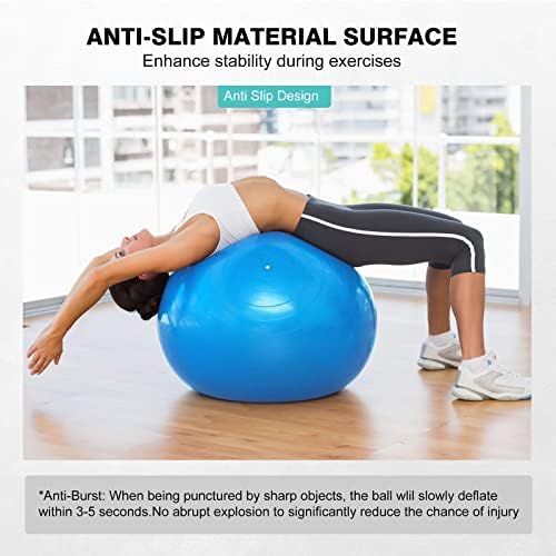 Bola de exercício, bola grossa anti-deslizamento e anti-burst pilates para o parto da gravidez, fisioterapia e treinamento de equilíbrio central, bola de equilíbrio de fitness com bomba de ar, adequada para o escritório da academia em casa