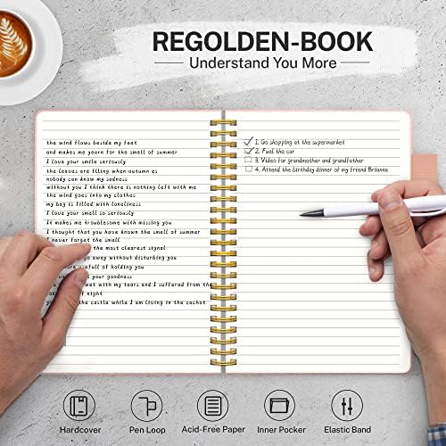 Regolden-Book Spiral governou o Caderno de Caderno de capa dura para anotações, papel de espessura com bolso para homens e mulheres, escola/trabalho/trabalho/escritório, 160 páginas, 5.5x8.5,