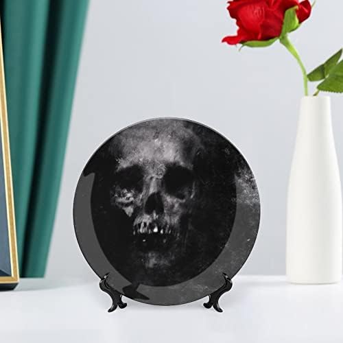 Halloween Scary Grunge Skullceramic Decorative Plate com Stand Bone China Plate Home Plate for Home Living Kitchen