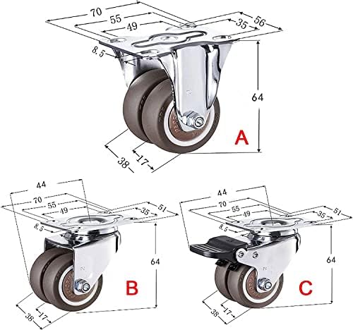 Recebedores de roda giratória de borracha de borracha de rodas duplas de 1,5 pol.