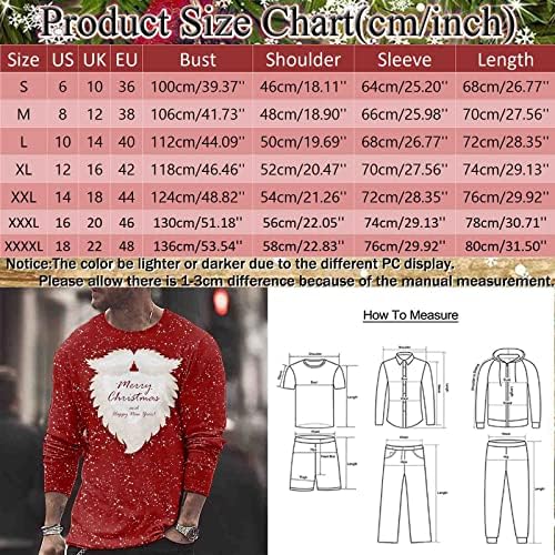 Camisetas de manga longa de Natal dsodan para homens, Natal 3D gráfico Papai Noel