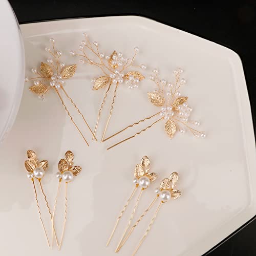 7 peças Cabelo de casamento Pinos de folha de ouro Bride Tela Pearl Cabelo pinos Acessórios para cabelos Acessórios para