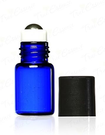 Verdadeira essência 3 ml, garrafas de vidro de vidro azul cobalto Micro Roll -On com bolas de rolo de metal - aromaterapia recarregável