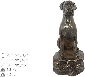 Boxer sentado, memorial, urna para as cinzas de cachorro, com estátua de cachorro, artdog