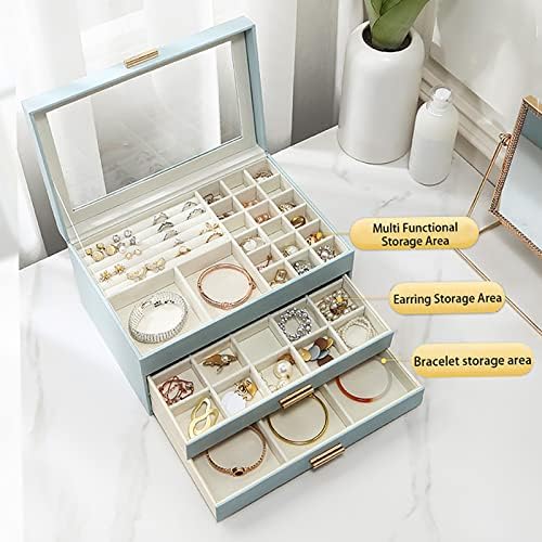 Aosifiel Jewelry Box de 3 camadas com clara de jóias de tampa acrílica Organizadores de jóias de couro falso para mulheres