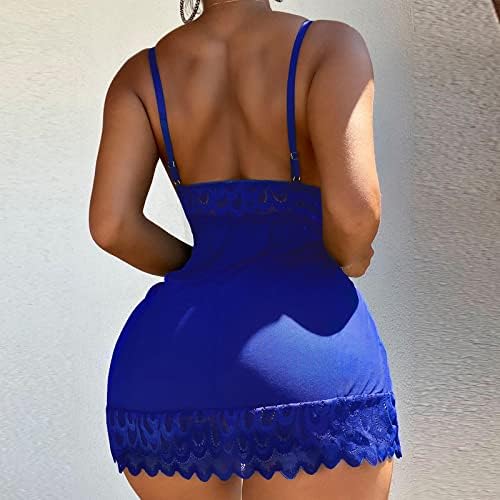 Womens Sexy Lingerie Lace Bow Nightdress Mini Sling Bodycon Nightgown V Neck Lace Chemise Mini Teddy Sleepwear Lingerie