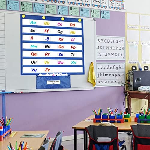Gráfico de bolso padrão do MEWEE, além de um pequeno saco de armazenamento para a sala de aula e suprimentos de ensino em casa, gráfico de bolso durável para palavras à vista, cronograma diário, tiras de frases, atividades de aula
