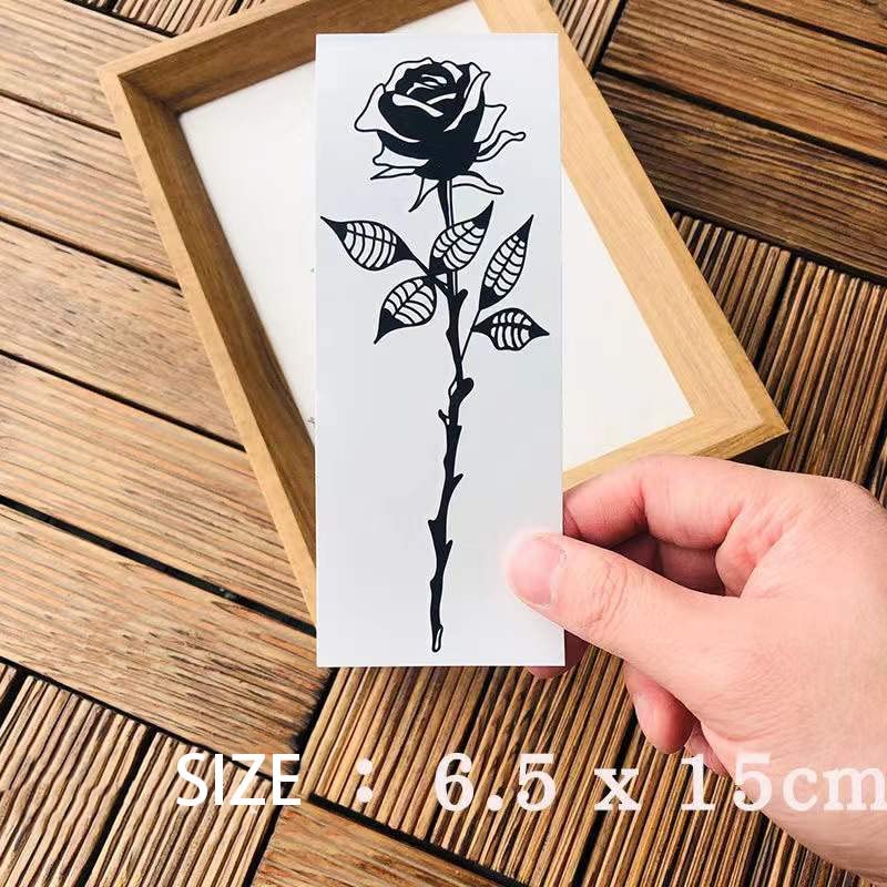 5 folhas de tatuagem temporária de tatuagem impermeabilizada Black Rose Flower Flor Body Art Fake Tattoo Flash Tattoo