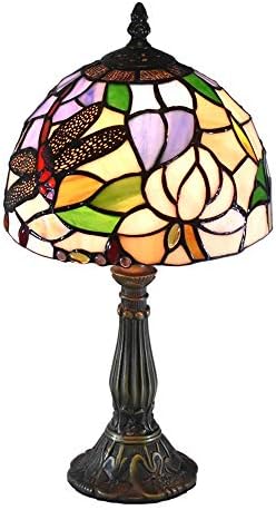 Lâmpadas de estilo Tiffany Lotus Dragonfly Pequena mesa de mesa Luz de 15 polegadas de altura de vidro de 8 polegadas de largura