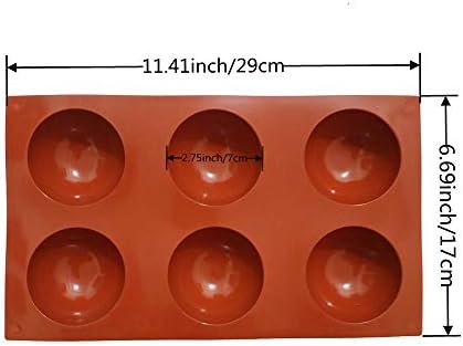 2 PCs 6 orifícios moldes de silicone, molde de silicone semi -esfera de círculo grande para chocolate, geléia, pudim, sabonete artesanal DIY, BPA livre de 2,75 polegadas de diâmetro
