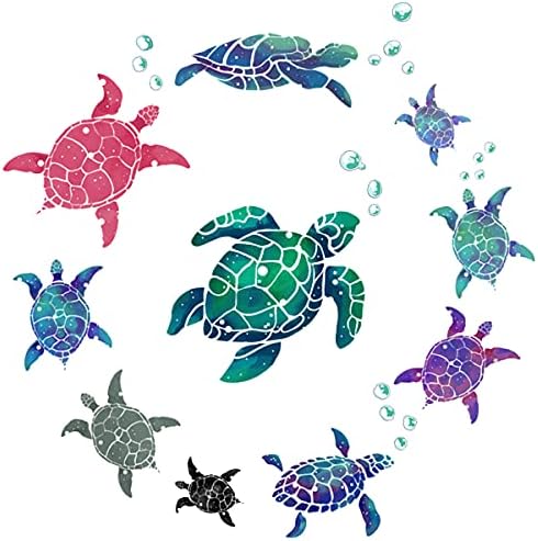 Decalques de parede de tartarugas marinhas coloridas - 10 PCs Tartarugas e bolhas Adesivos de parede subaquáticos decalques oceânicos para vidro de parede - adesivo de tartaruga à prova d'água de vinil decorações removíveis para berçário quarto de banheiro quarto quarto