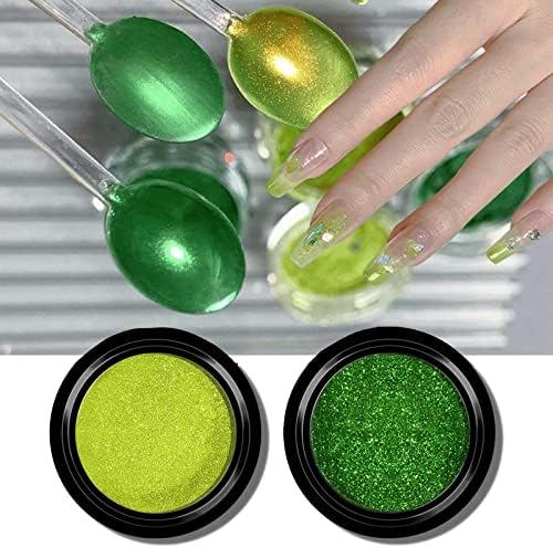 2 Caixas Green Chrome Pó de unhas Conjunto reflexivo Glitter Metallic Mirror Efeito para Nails Design Arte Design 3D Holográfico