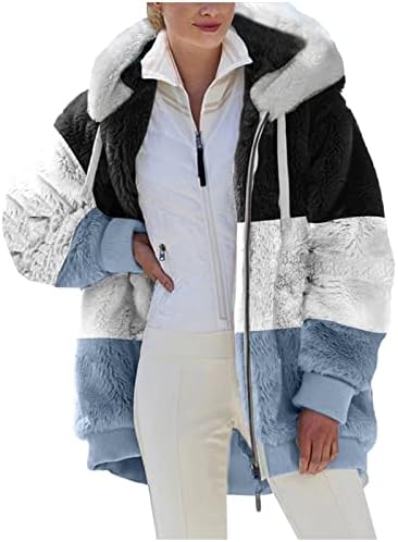 Jaqueta feminina Sherpa Winter WhiM quente e fofo casaco com capuz Lado