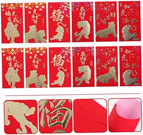 Tofficu 18pcs Ano do Tiger Red Envelope Envelopes decorativos Bolsas vermelhas Pacotes vermelhos chineses envelopes