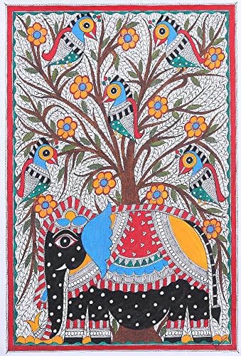 Novica Multicolor Animal temática Madhubani Pintura do 'ambiente real' da Índia