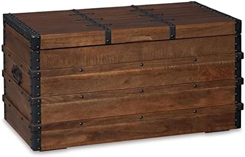 Design de assinatura de Ashley Kettleby Vintage Wood Storage Storn ou mesa de café com elevador Top 19 , Brown