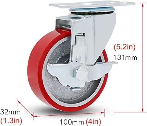 Placas industriais pesadas rodas rodas giratórias, 4 embalagem de reposição universal com freio, rodízios de poliuretano