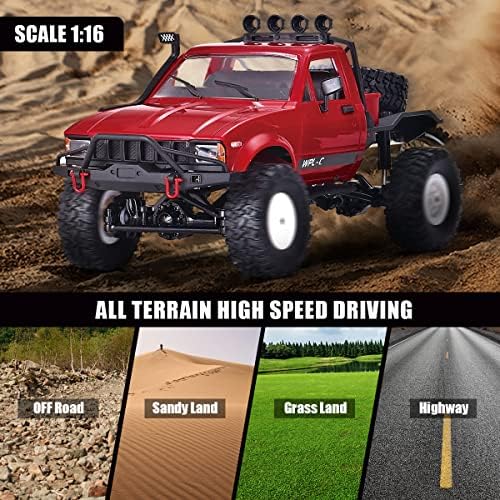 Losbenco RC Truck 1:16 Escala 4WD RC Crawler, veículos de corrida off-road 4x4 2,4 GHz 4CH All Terrain Remote Control Car com luzes