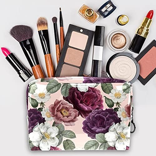 Romântico Valentine Rose Floral Makeup Bag Zipper Pouch Travel Organizador cosmético para mulheres e meninas