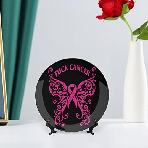 Foda -se câncer Butterfly Butterfly Função China China Decorativa Placas de cerâmica redonda Craft With Display Stand for