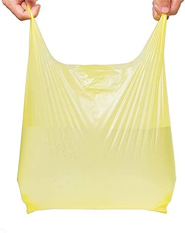 Sacos de camiseta lazyme, sacos de plástico amarelo com alças a granel, bolsas de plástico para Negocio, sacos de compras