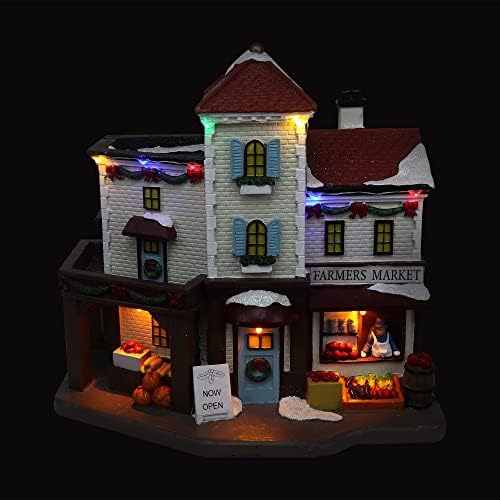 Mercado de fazendeiros da aldeia de Natal - Buildo colecionável da vila de neve iluminada - adição perfeita às suas decorações