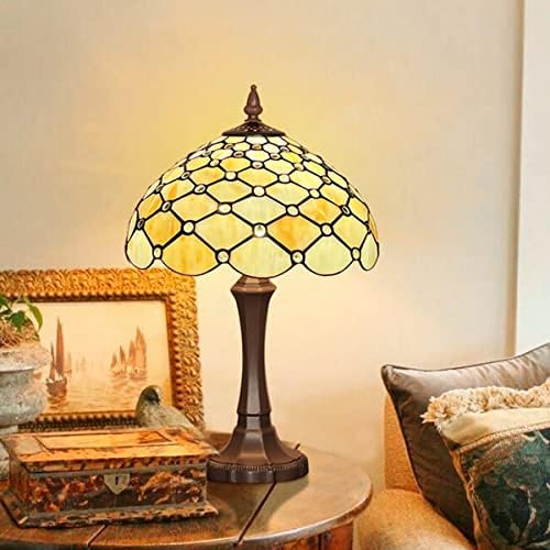 That Years Tiffany Lamp, Lumbo de mesa de manchas de miçangas verdes claras 12x12x19 polegadas Vintage REENDA DECORA